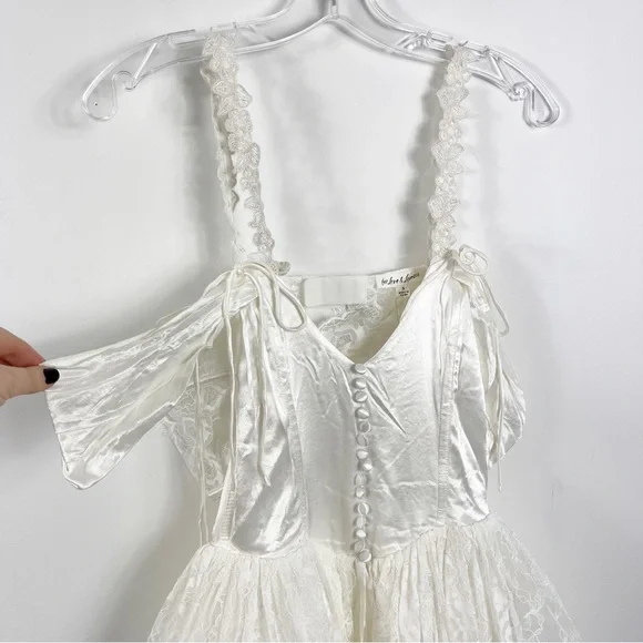 For Love & Lemons Vera Satin Lace Bustier Bridal Gown XS S NWT Crisp White